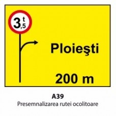 Presemnalizarea rutei ocolitoare (U39), Indicator rutier | Semn de circulatie
